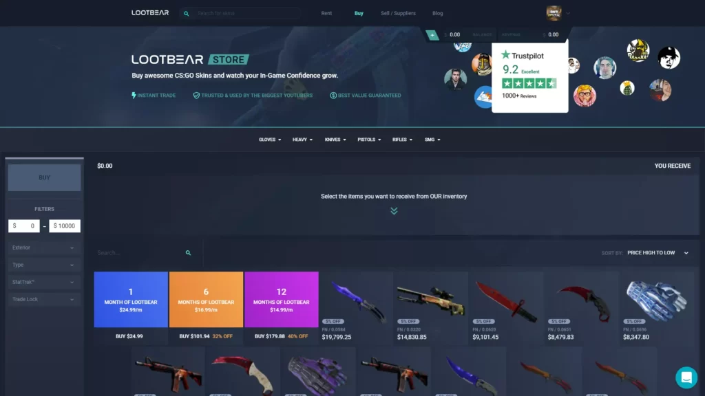 LootBear - Como comprar skins de arma no CS:GO
