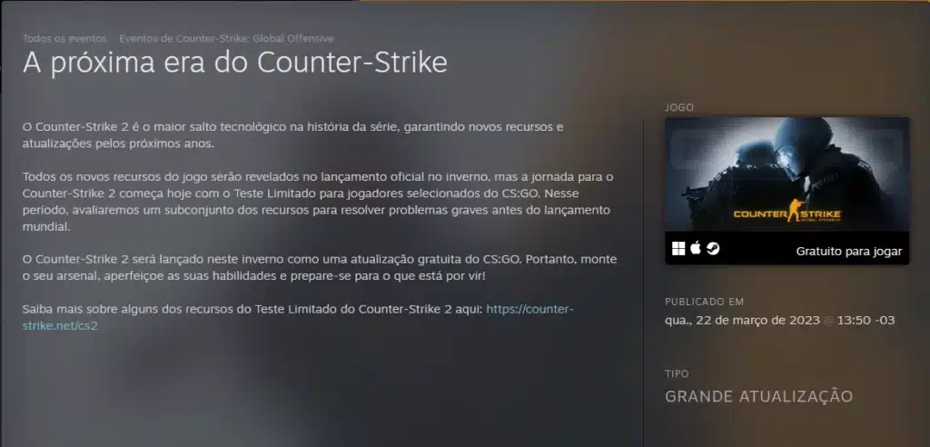 Counter-Strike 2 com teste limitado na versão beta