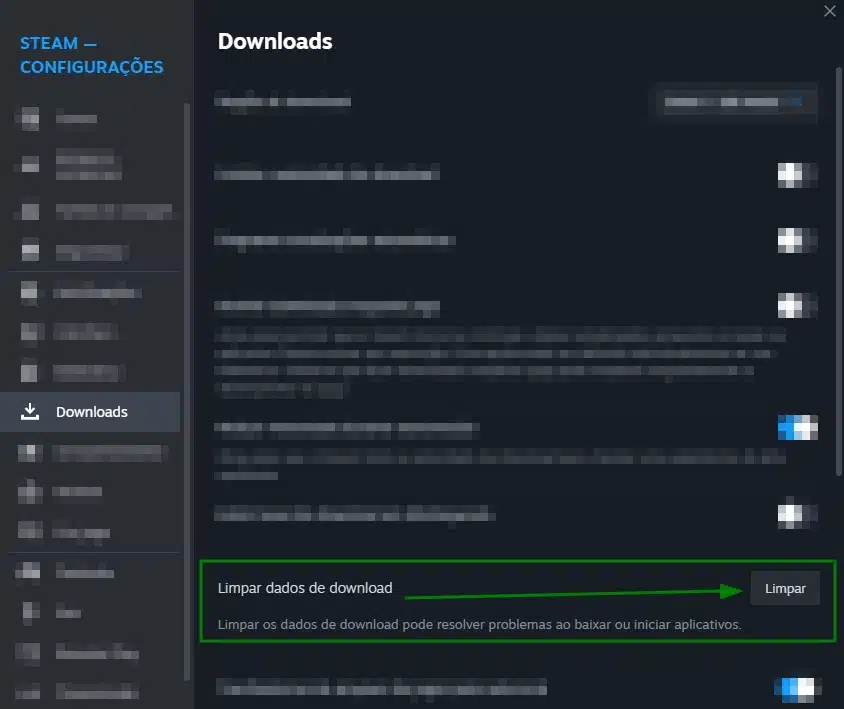 Steam limpar dados de download