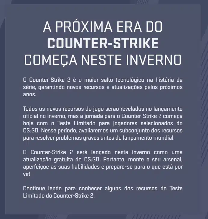 Testes limitados de Counter Strike 2 beta começam hoje